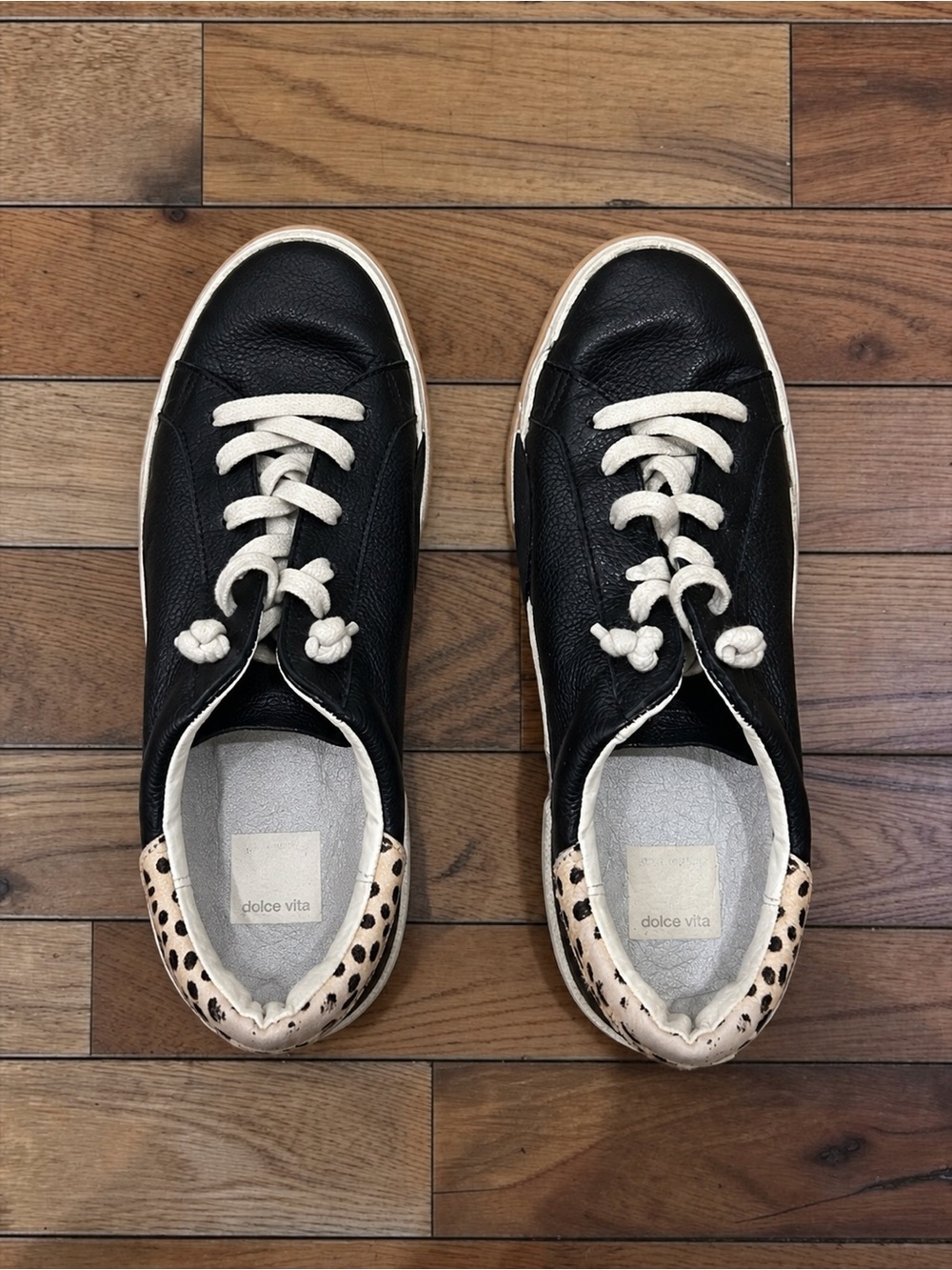 Dolce Vita Black Leather Leopard Print Sneakers Women’s Size 7